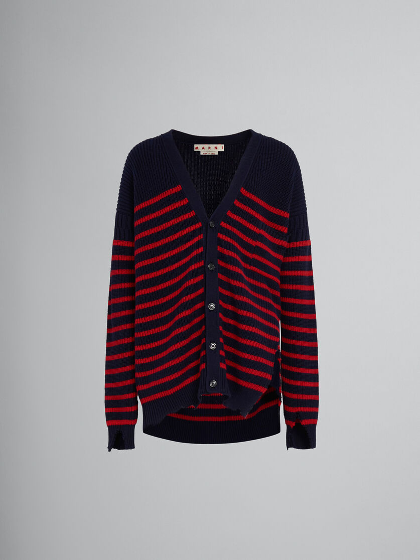 Blau gestreifte maritime Strickjacke aus Wolle und Baumwolle | Marni