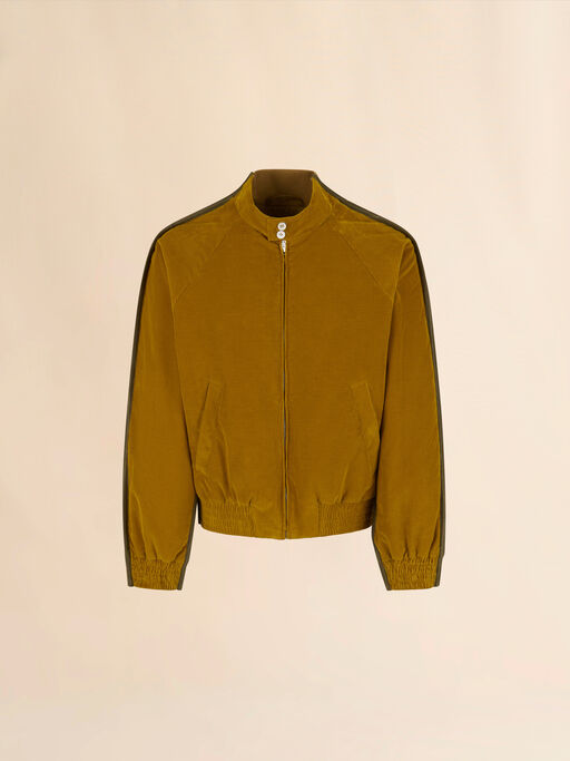 Dunkelgelbe Bomberjacke aus Samt und Nylon - Jacken