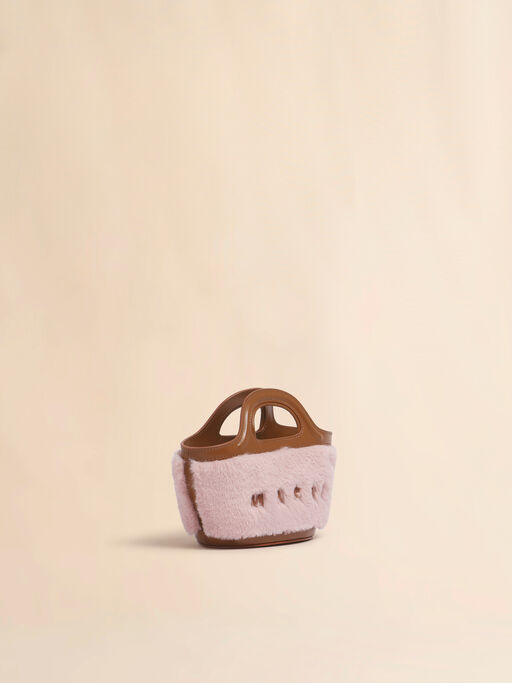 Tropicalia Mikro-Tasche aus Leder und Kunstfell in Rosa - Handtaschen