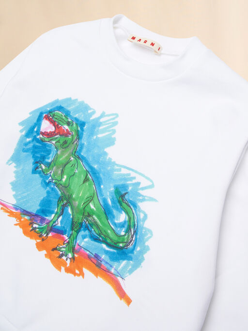 Felpa in cotone bianco con stampa T-rex - Maglieria