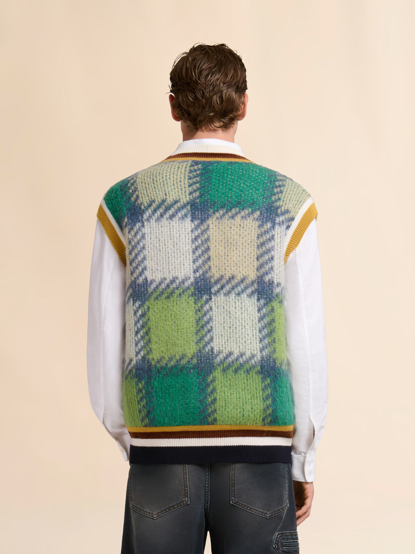 Green checked mohair vest with striped trims, Image 3