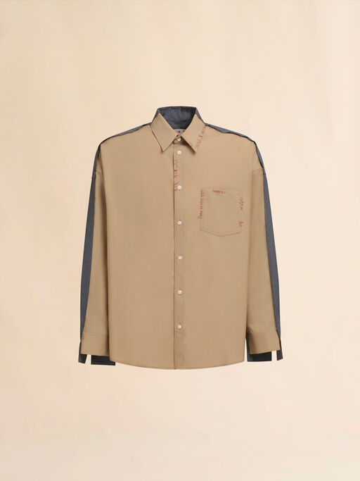 Beige tropical wool shirt with contrast back - Shirts