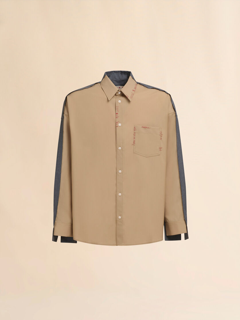 Blue tropical wool shirt with contrast back - Shirts - Image 1