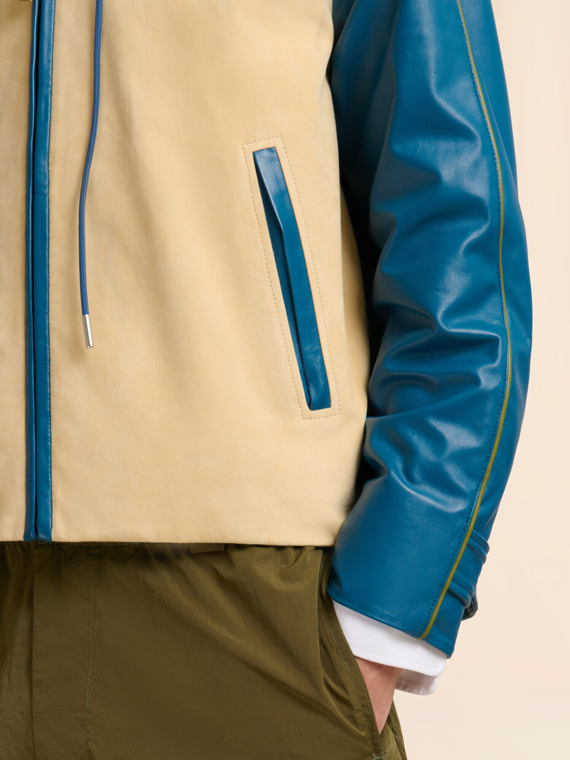 Turquoise nappa leather jacket with suede front | Marni
