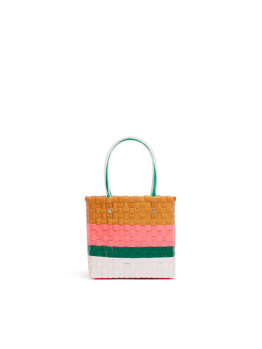 アースオブシエナ MARNI MARKET STRIPE BASKET BAG MINI - ショッピングバッグ