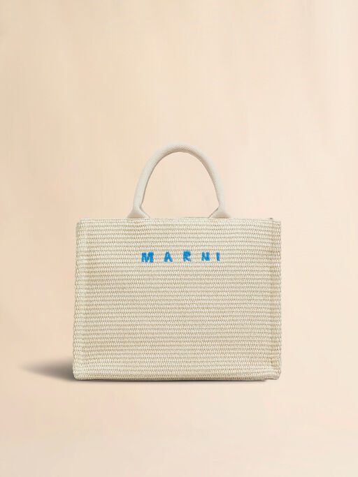 Kleine Tote Bag aus weißem Stoff in Bast-Optik - Shopper