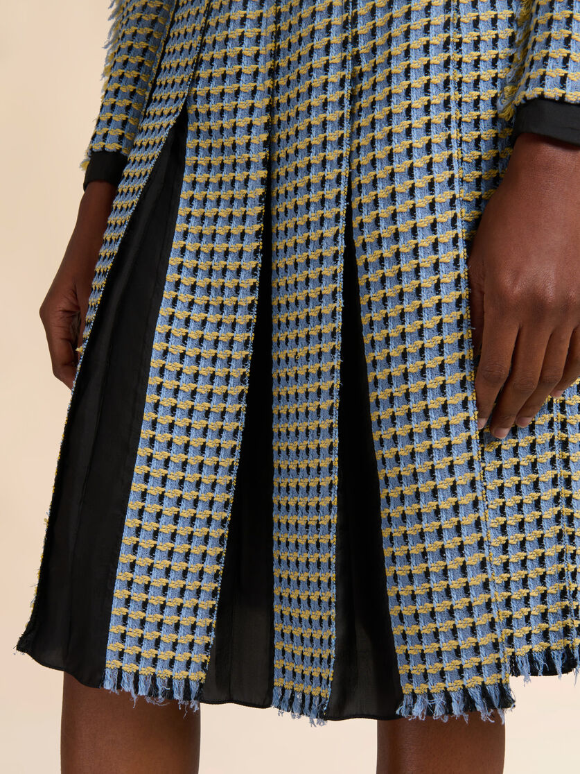 Blue cotton tweed-effect pleated skirt, Image 4