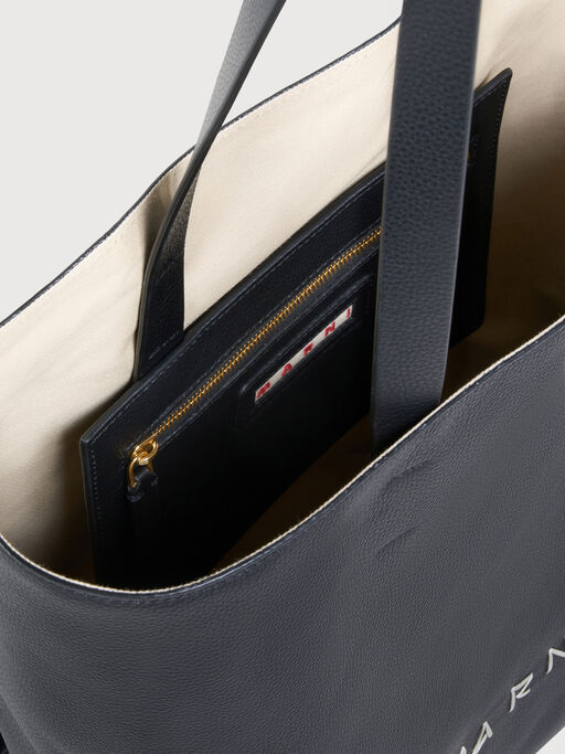 Black leather Museo Soft Tote large with Marni Symbol embroidery - Shopping Bags