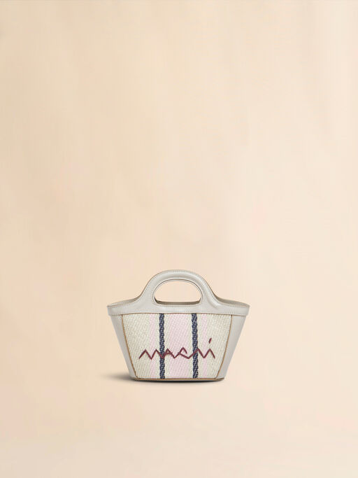 Sac micro Tropicalia en cuir gris et tissu rayé effet raphia - Sacs à main