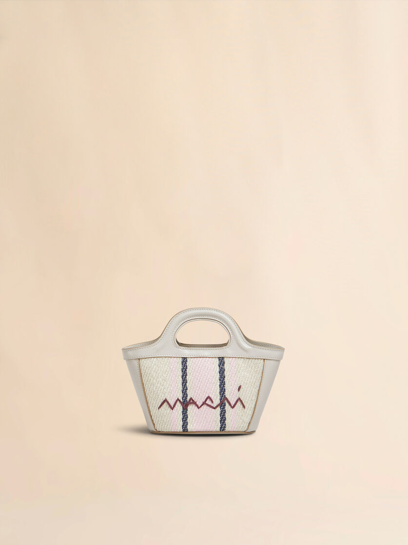 Tropicalia Micro Bag in brown leather and raffia-effect fabric - Handbags - Image 1