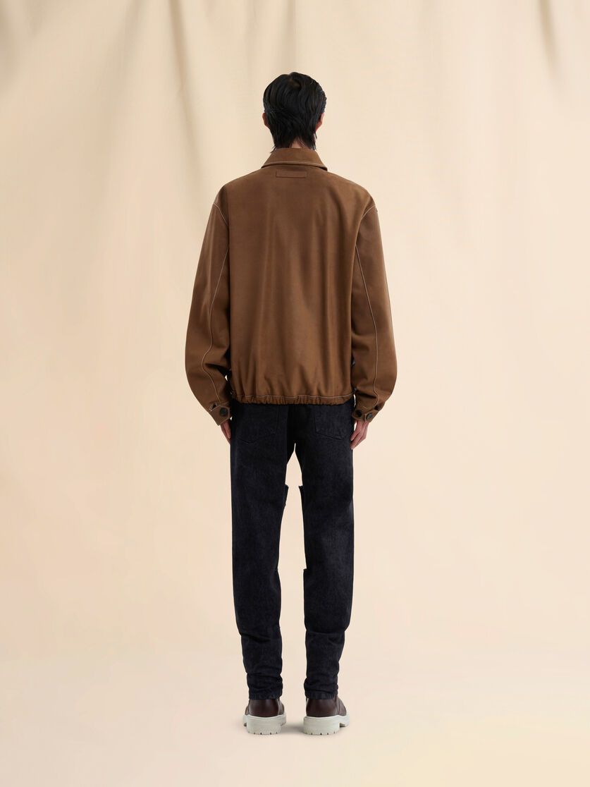 브라운 스웨이드 및 가죽 패치워크 재킷 - Jackets - Image 3