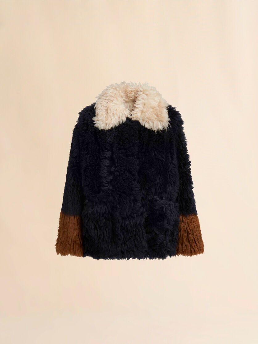 Navy long-hair shearling jacket with contrast trims - Jackets - Image 1