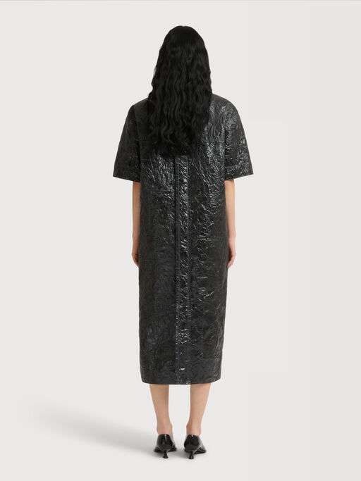 Black crinkled taffeta dress with daisy details - Dresses