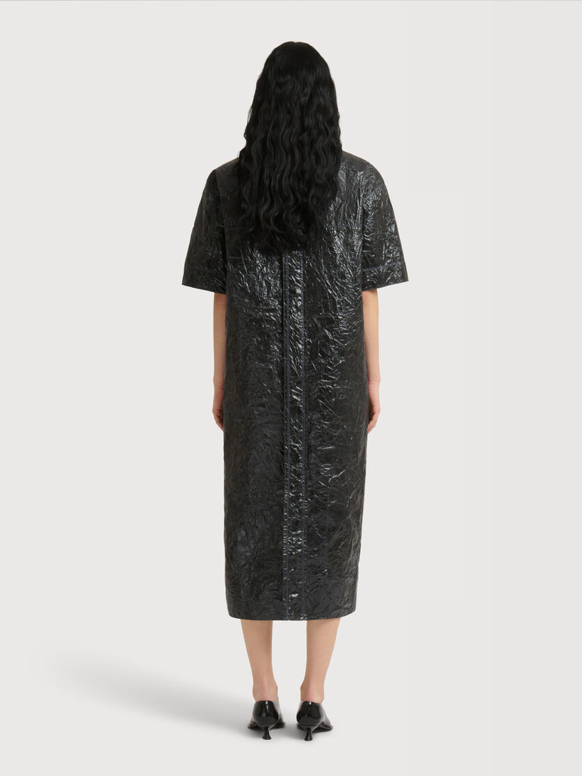 Black crinkled taffeta dress with daisy details, Image 4