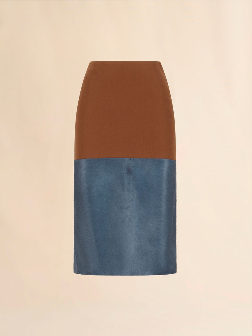 Brown wool skirt with pony hair insert - Skirts - Image 1
