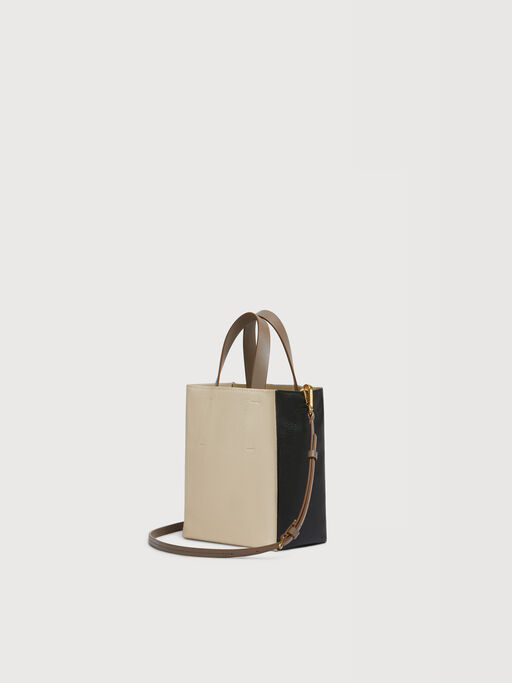 Museo Soft Mini Bag in black cream and brown leather with Marni Symbol embroidery - Shopping Bags
