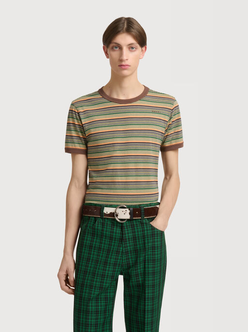 Green cotton T-shirt with fine stripes - Shirts