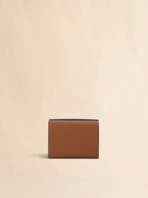 Trifold wallet in blue, cream and brown saffiano leather - Wallets