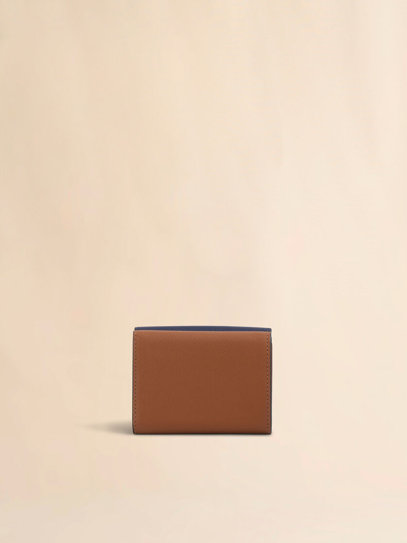 Trifold wallet in blue, cream and brown saffiano leather - Wallets - Image 3