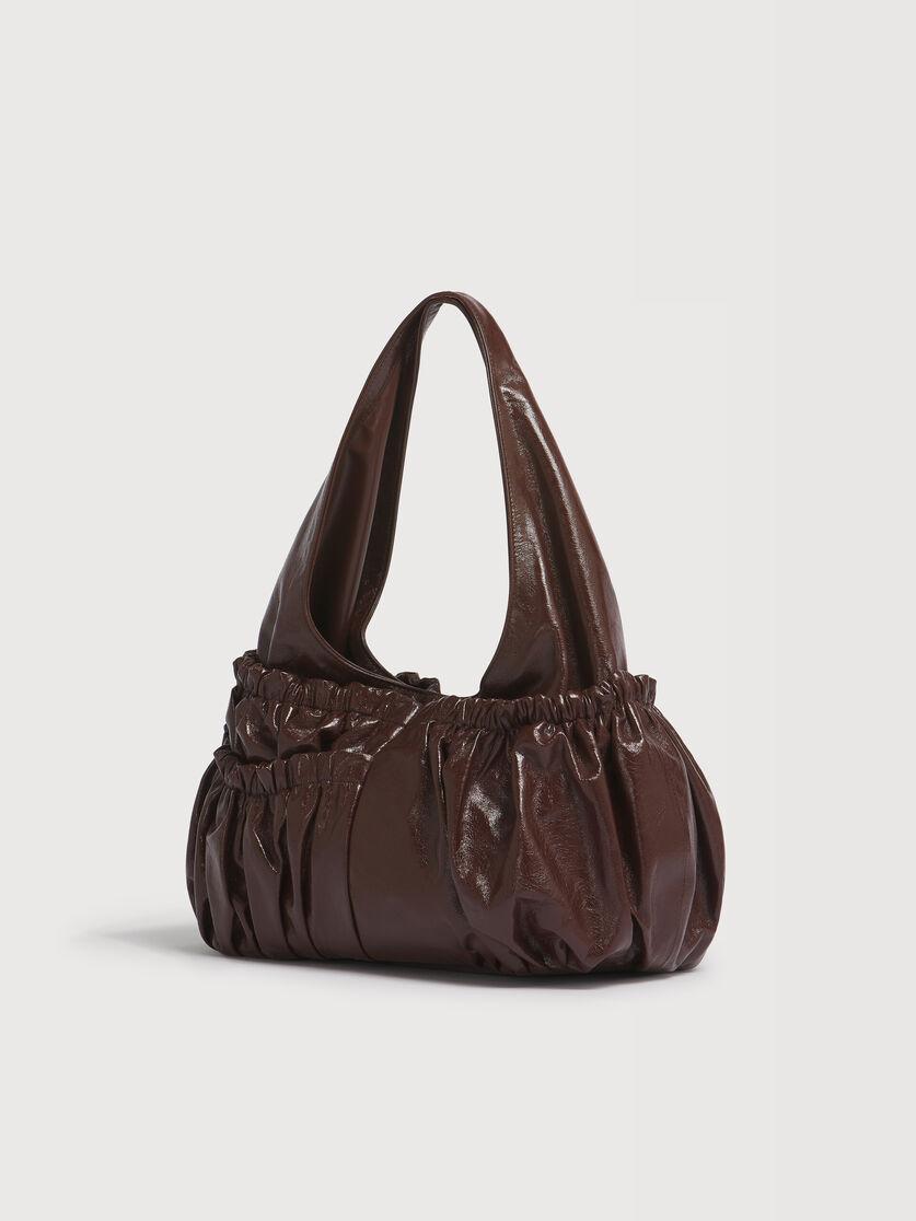 Brown leather gathered hobo bag, Image 3