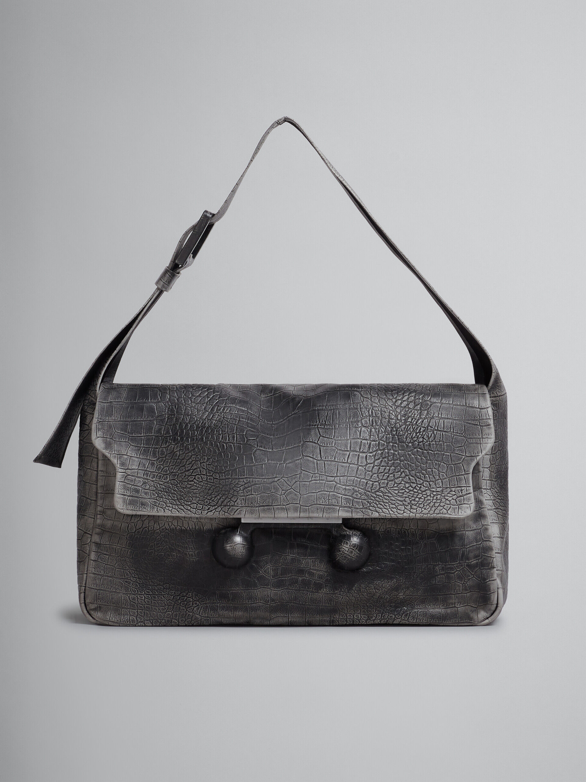 Beige crocodile print leather medium Trunkaroo handbag | Marni