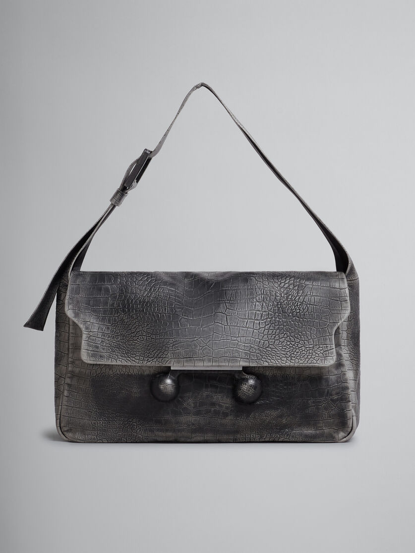 Mittelgroße schwarze Trunkaroo Handtasche aus Leder mit Kroko-Print - Schultertaschen - Image 1