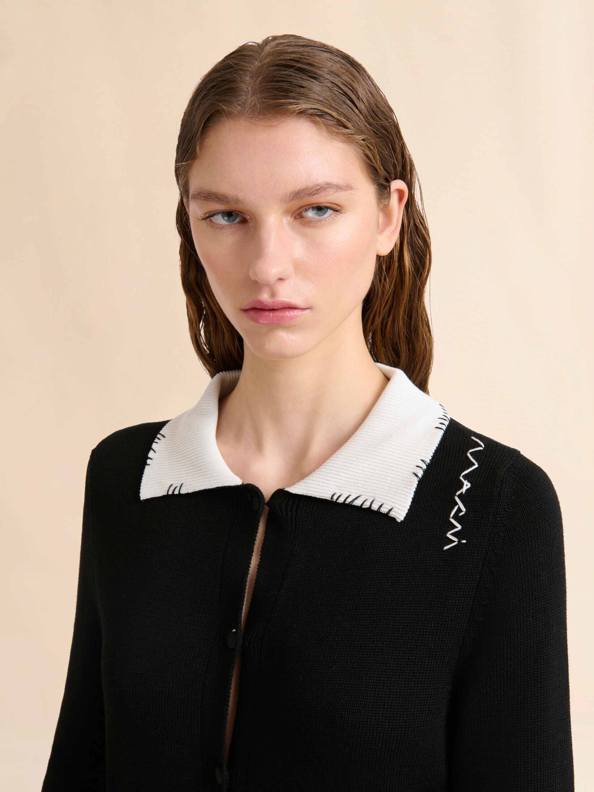 Black cotton cardigan with Marni Mending | Marni