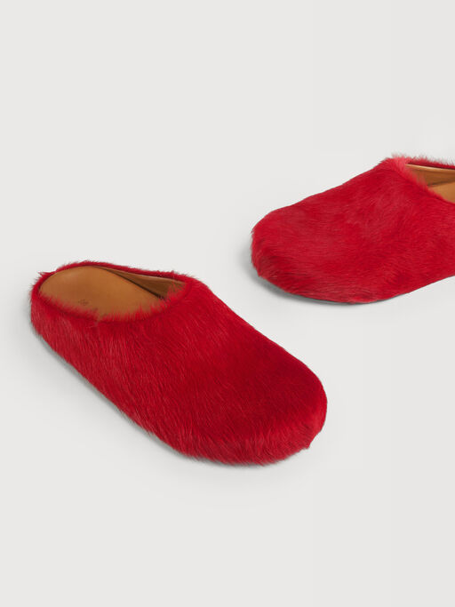 Red long hair calfskin Fussbett sabot - Clogs