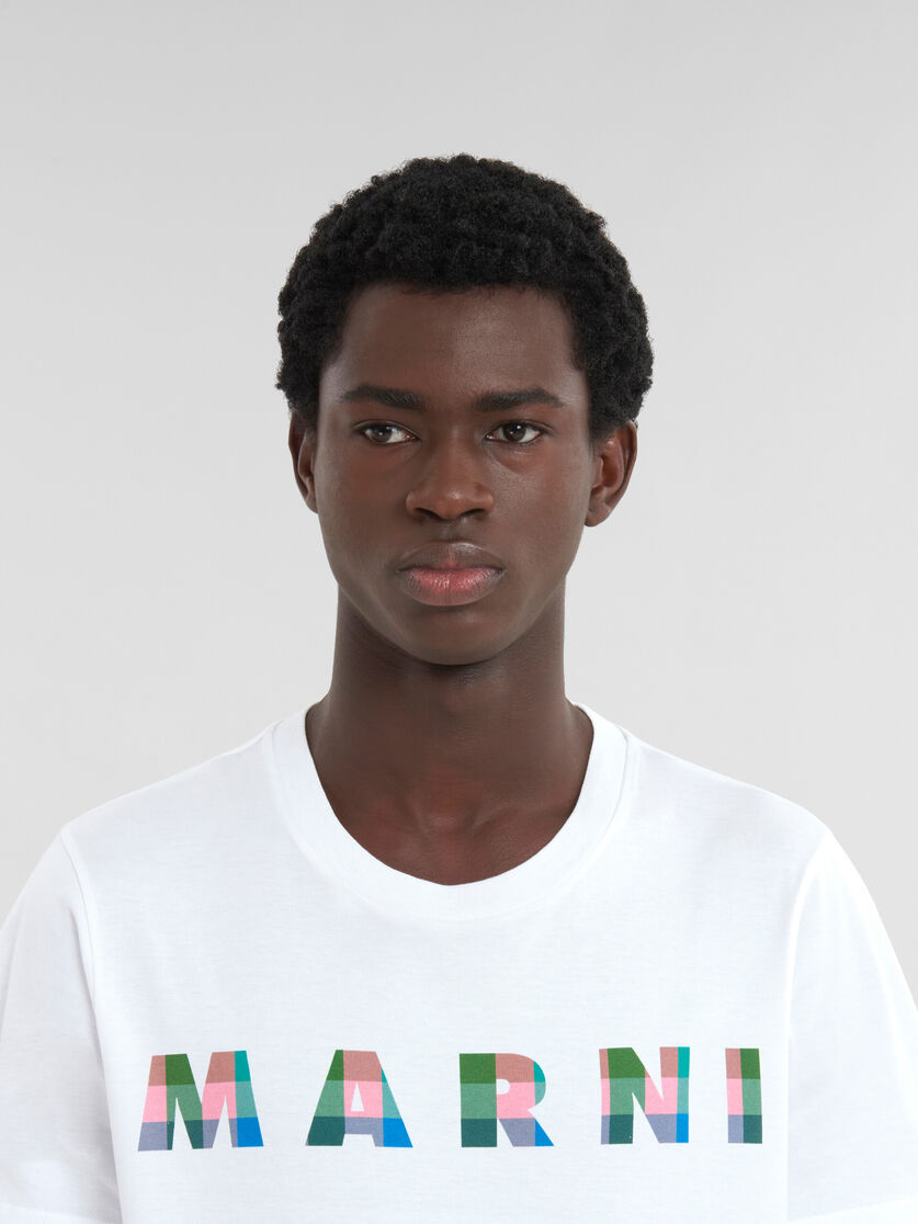 White cotton T-shirt with gingham Marni logo - T-shirts - Image 4