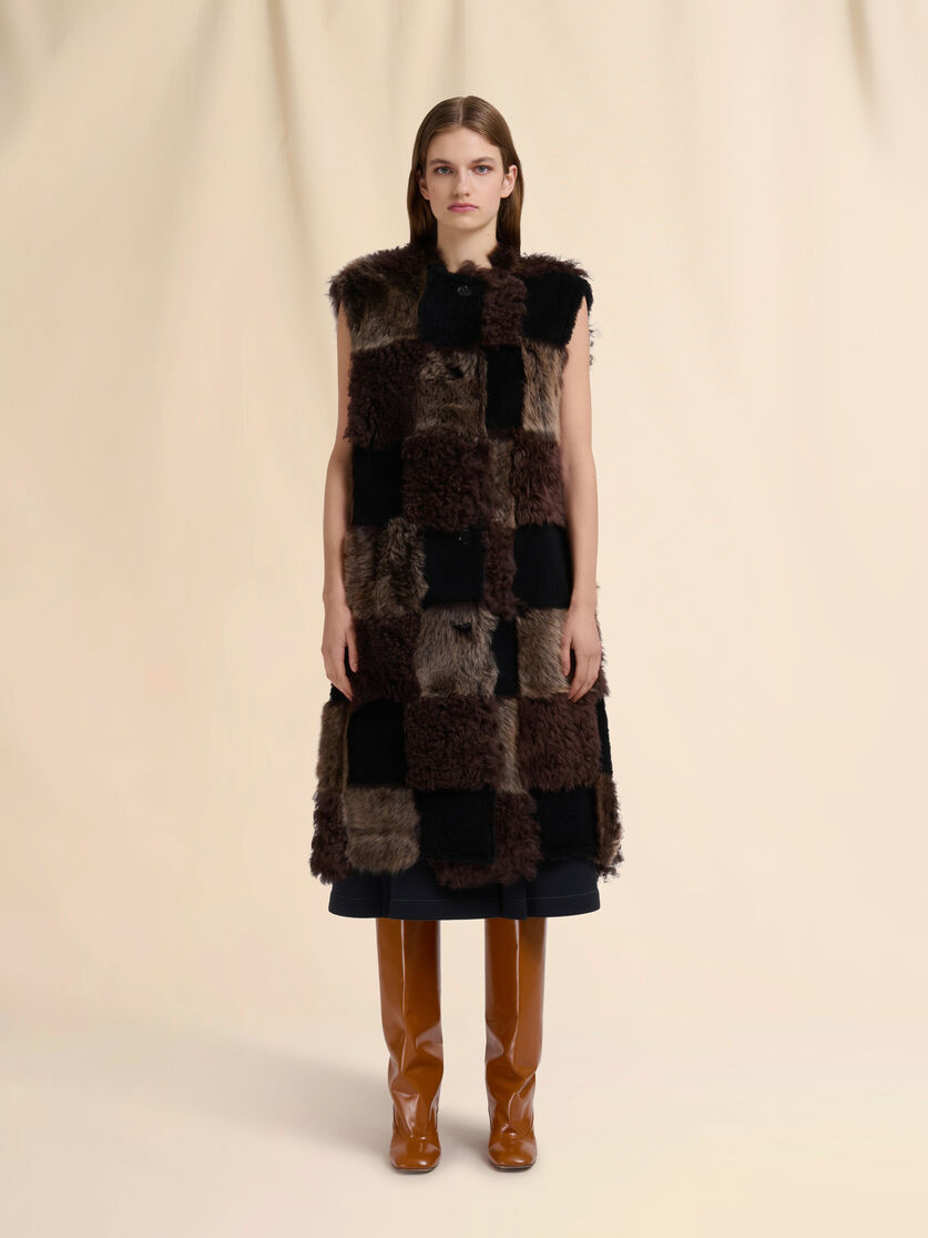 Brown mixed shearling longline vest - Waistcoats - Image 2