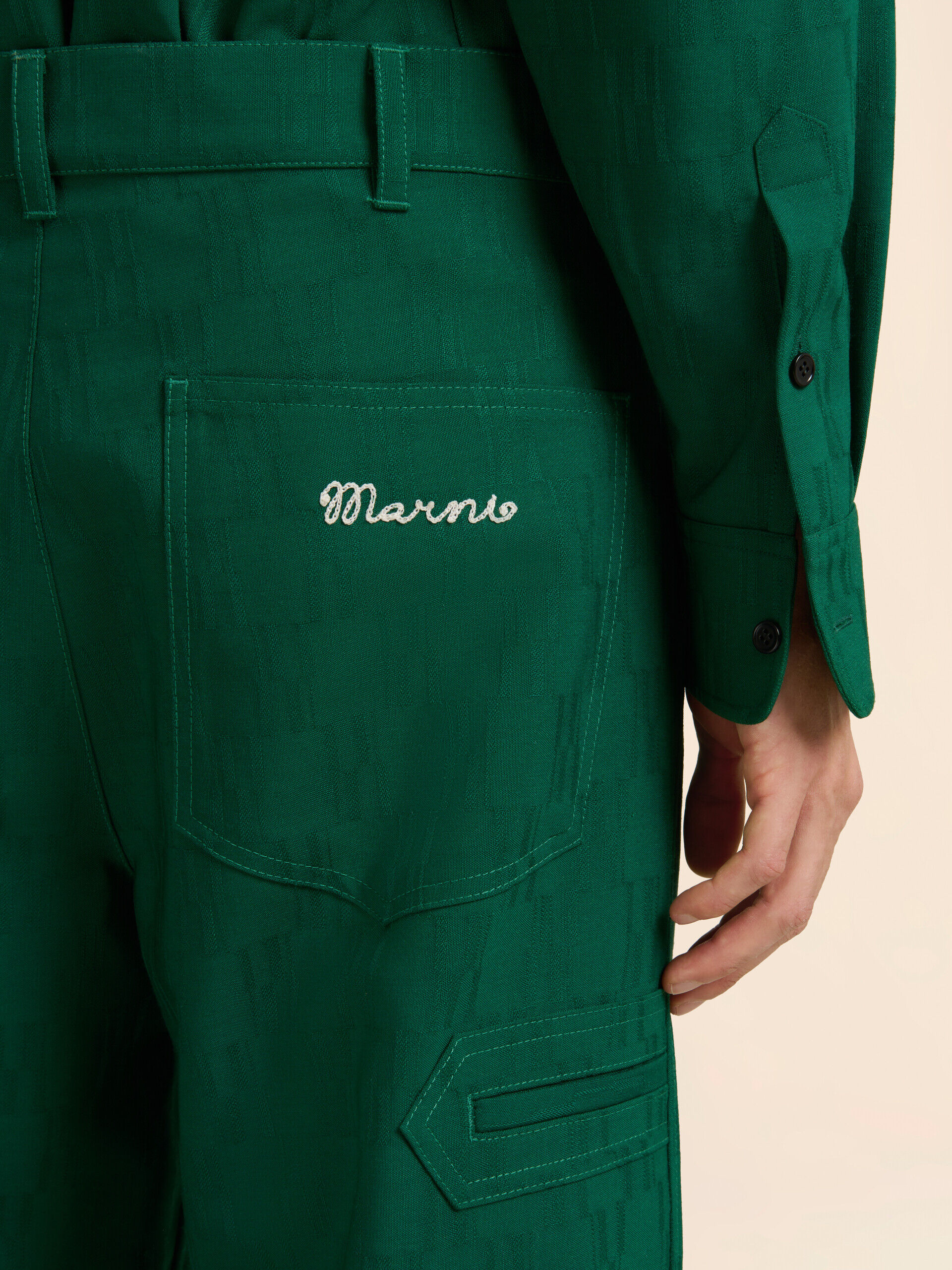 Green jacquard wool pants with geometric motif | Marni
