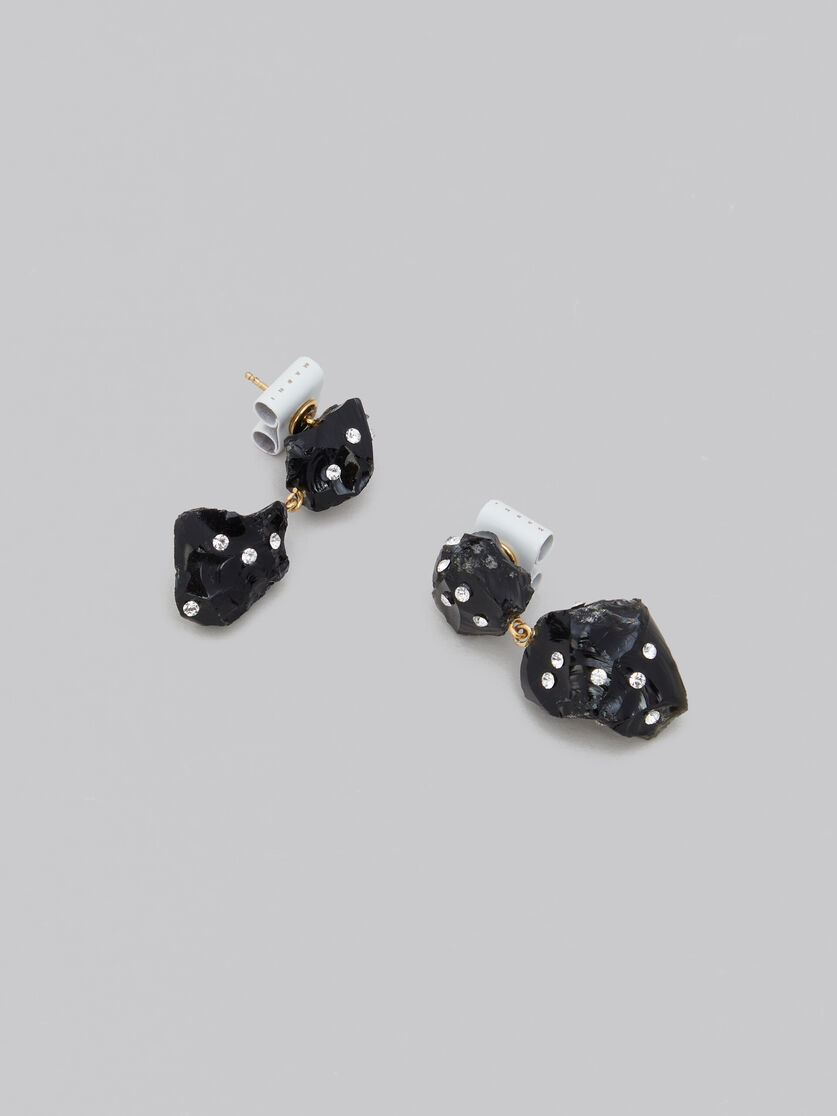 Black obsidian drop earrings with rhinestone polka dots - Earrings - Image 4