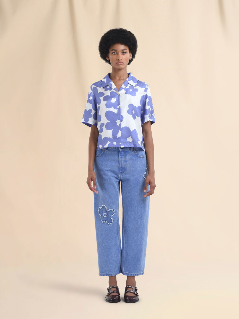Chemise bowling en soie avec imprimé Dillies blanc et bleu - Chemises - Image 2