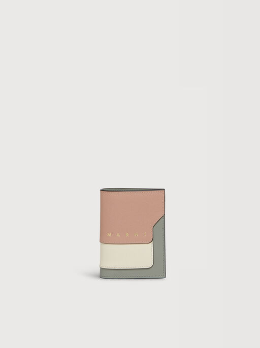Light pink, white and grey saffiano leather bi-fold wallet - Wallets