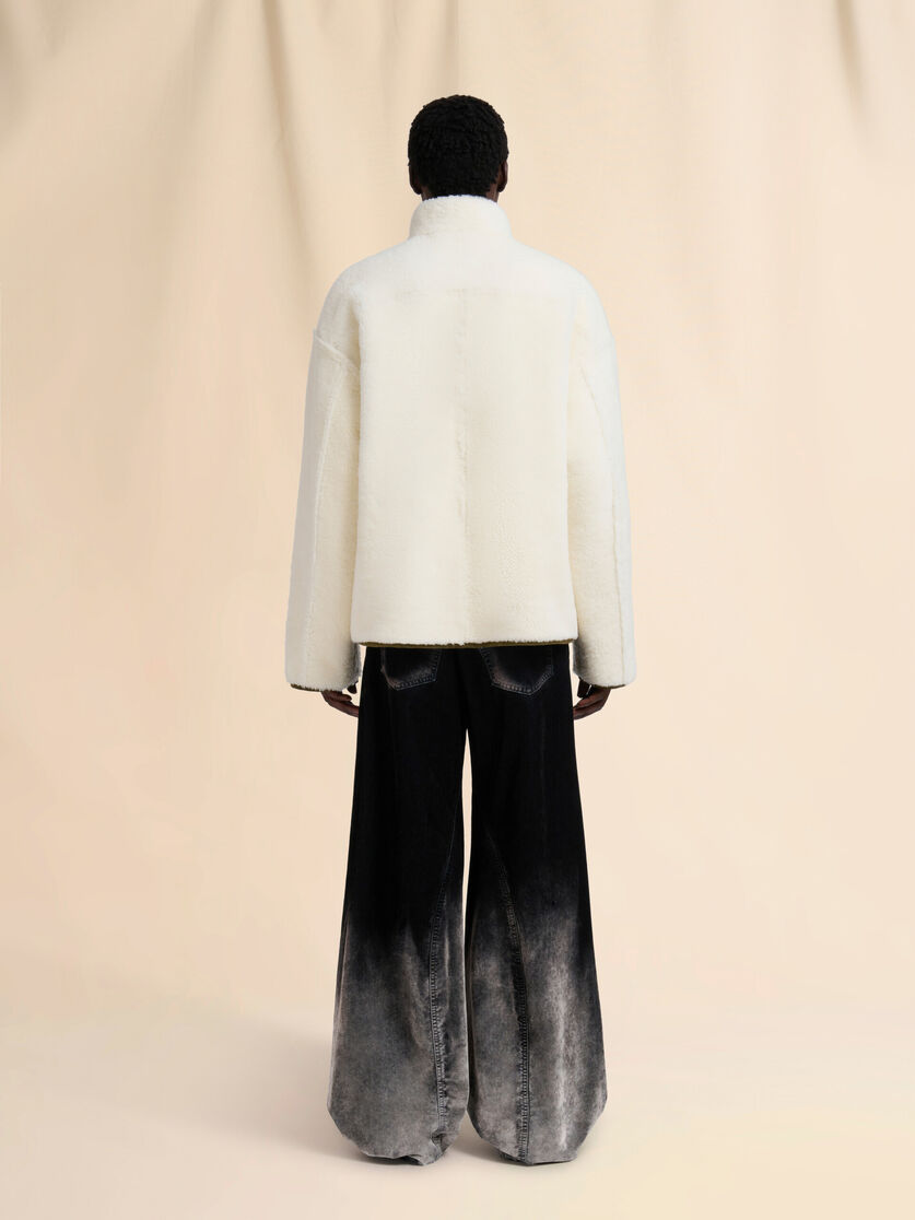 Cream shearling jacket with leather piping - Jackets - Image 3