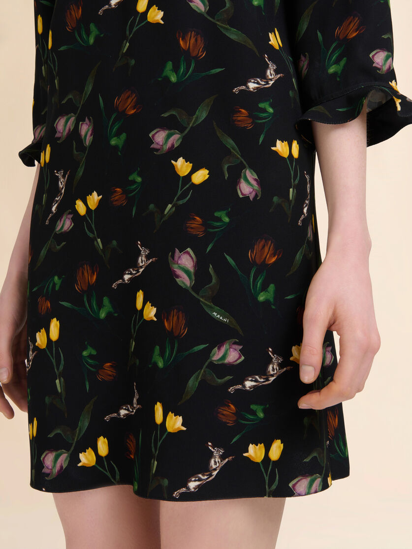 Black envers satin mini dress with Tulips and Hares print - Dresses - Image 5
