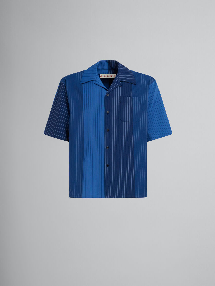 Camicia bowling in lana gessata blu dégradé - Camicie - Image 1