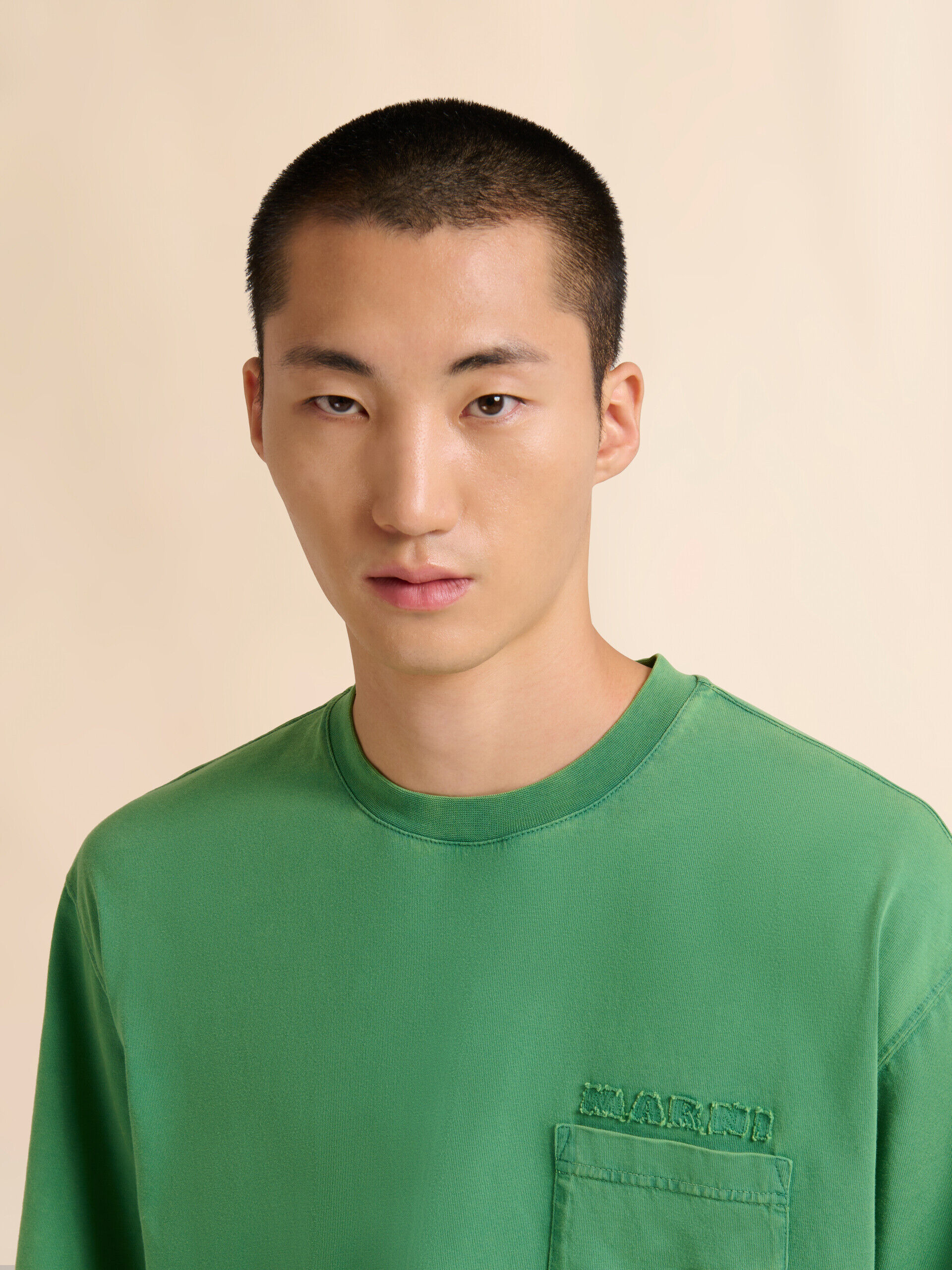 Green cotton T-shirt with Marni patches | Marni