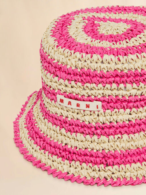 Pink and beige paper raffia bucket hat - Caps