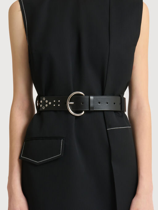 Black leather belt with metal studs - Belts