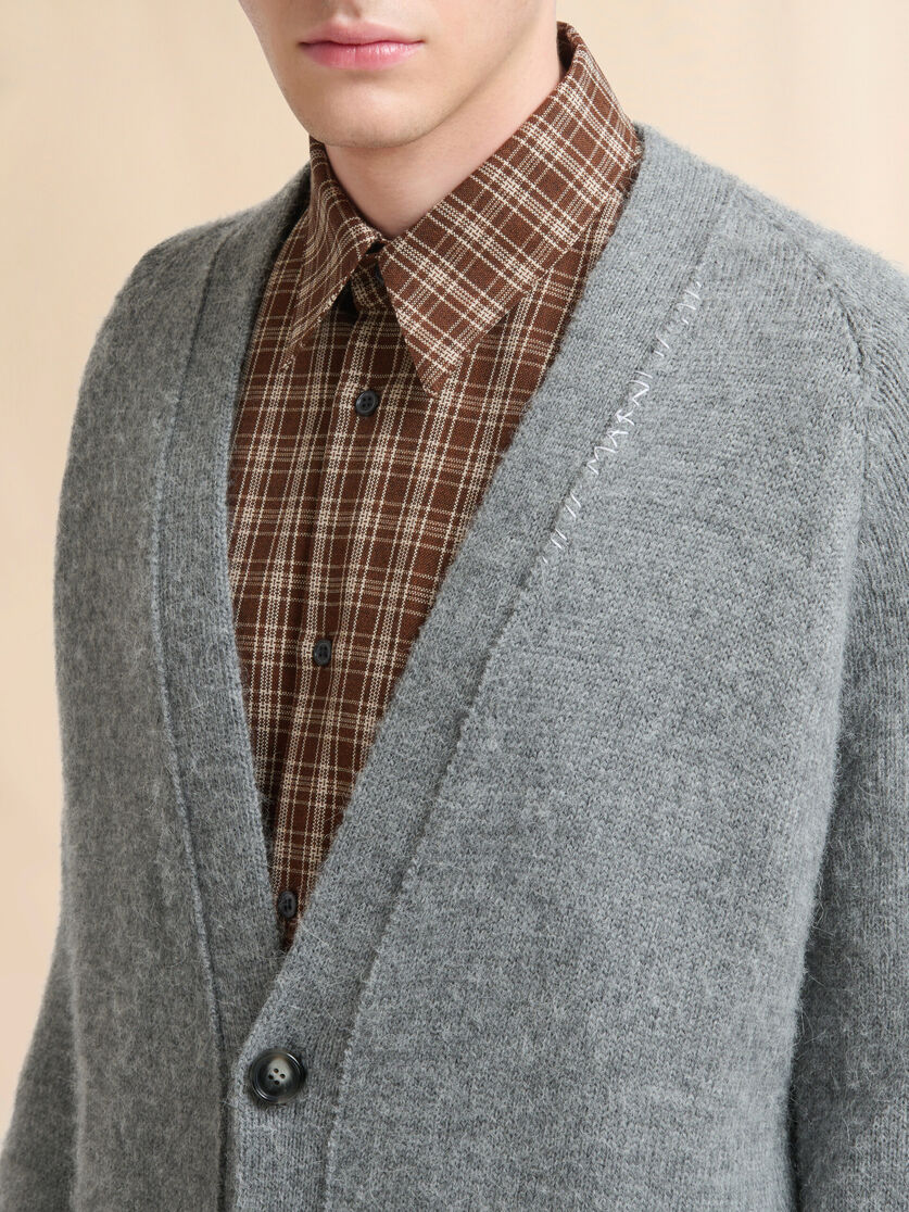 Grey wool alpaca cardigan with wolf patch - Pullovers - Image 4