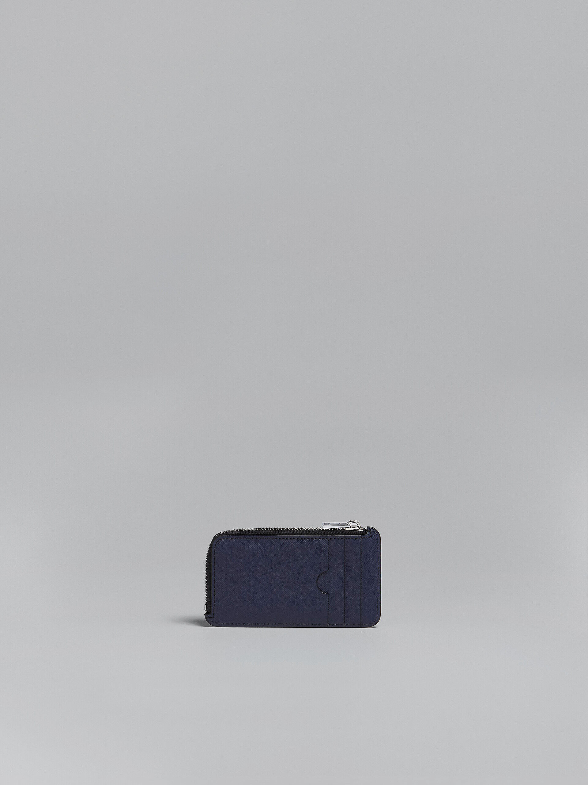 Blue and black saffiano leather zip-around card case | Marni