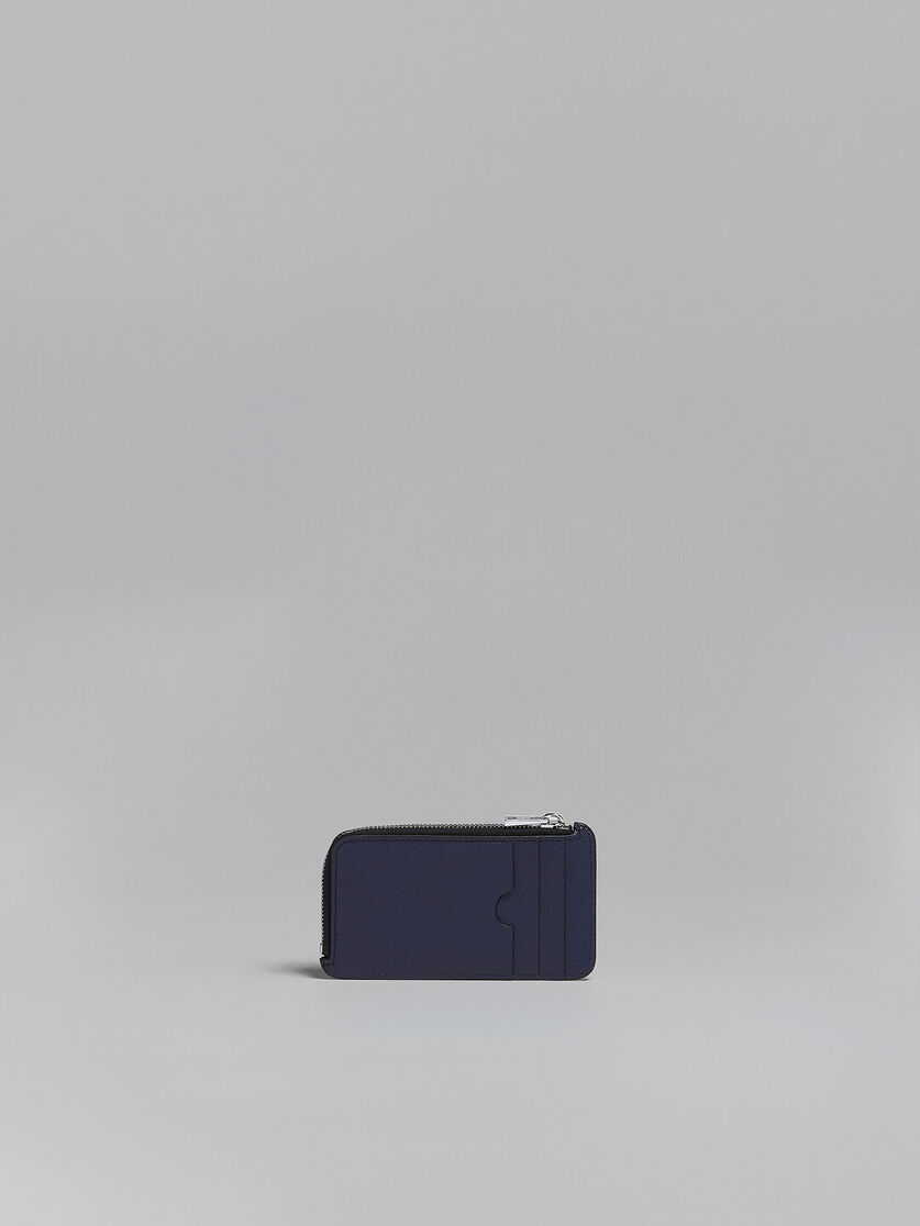 Porte-cartes zippé en cuir saffiano gris et bleu - Portefeuilles - Image 3
