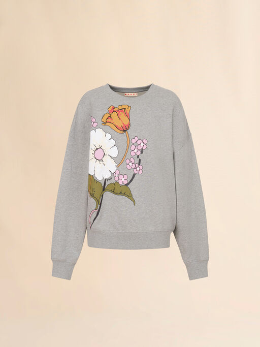 Gray cotton sweatshirt with Melodia floral print - Sweaters