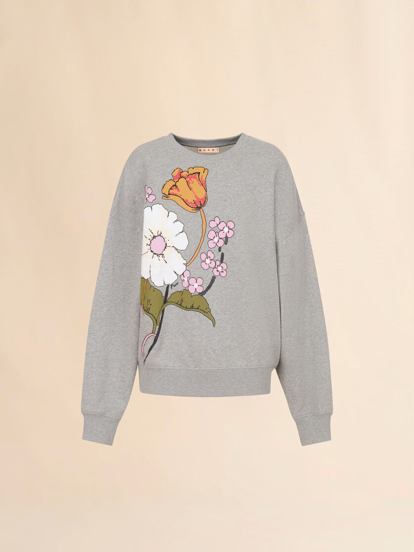 Gray cotton sweatshirt with Melodia floral print, Image 1