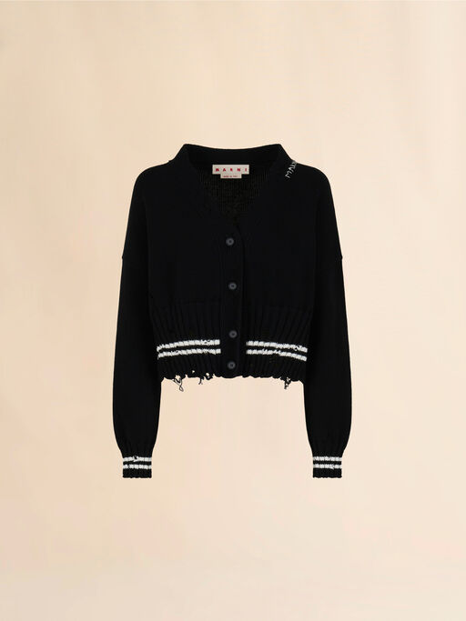 Black dishevelled cotton cardigan - Pullovers