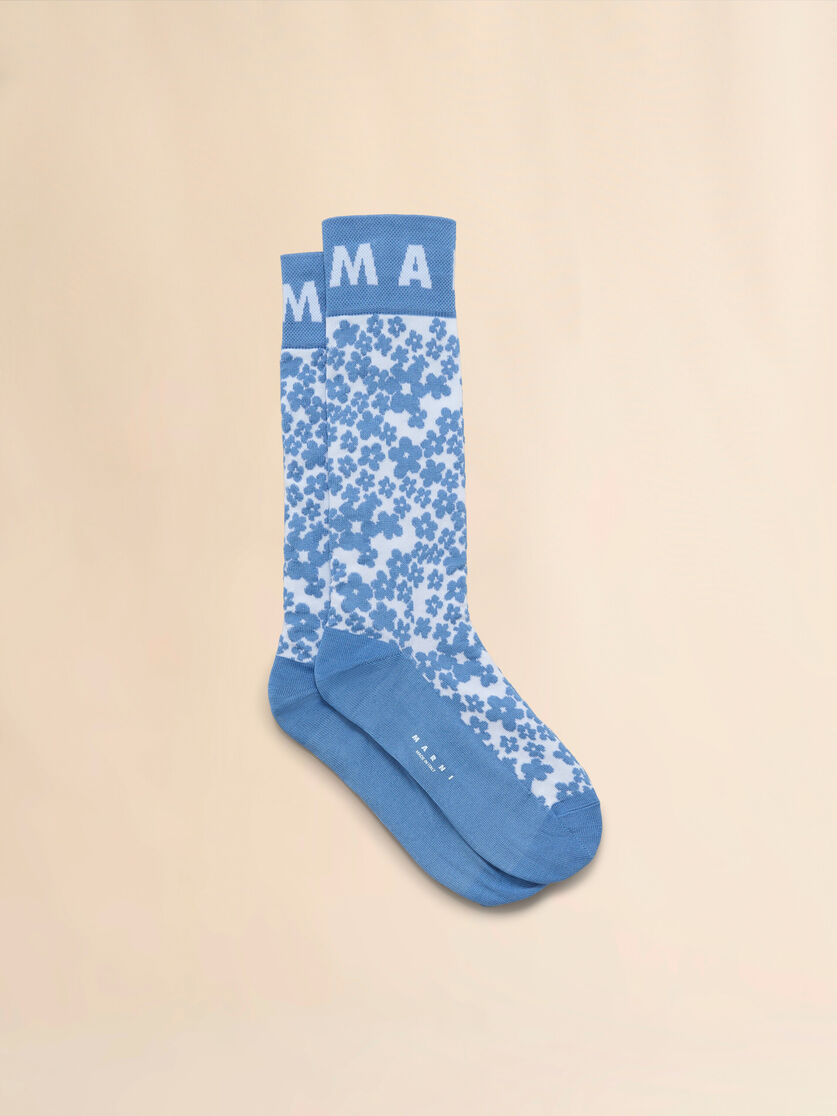 Hellblaue Socken aus Baumwolle mit Blumenintarsie - Socken - Image 1