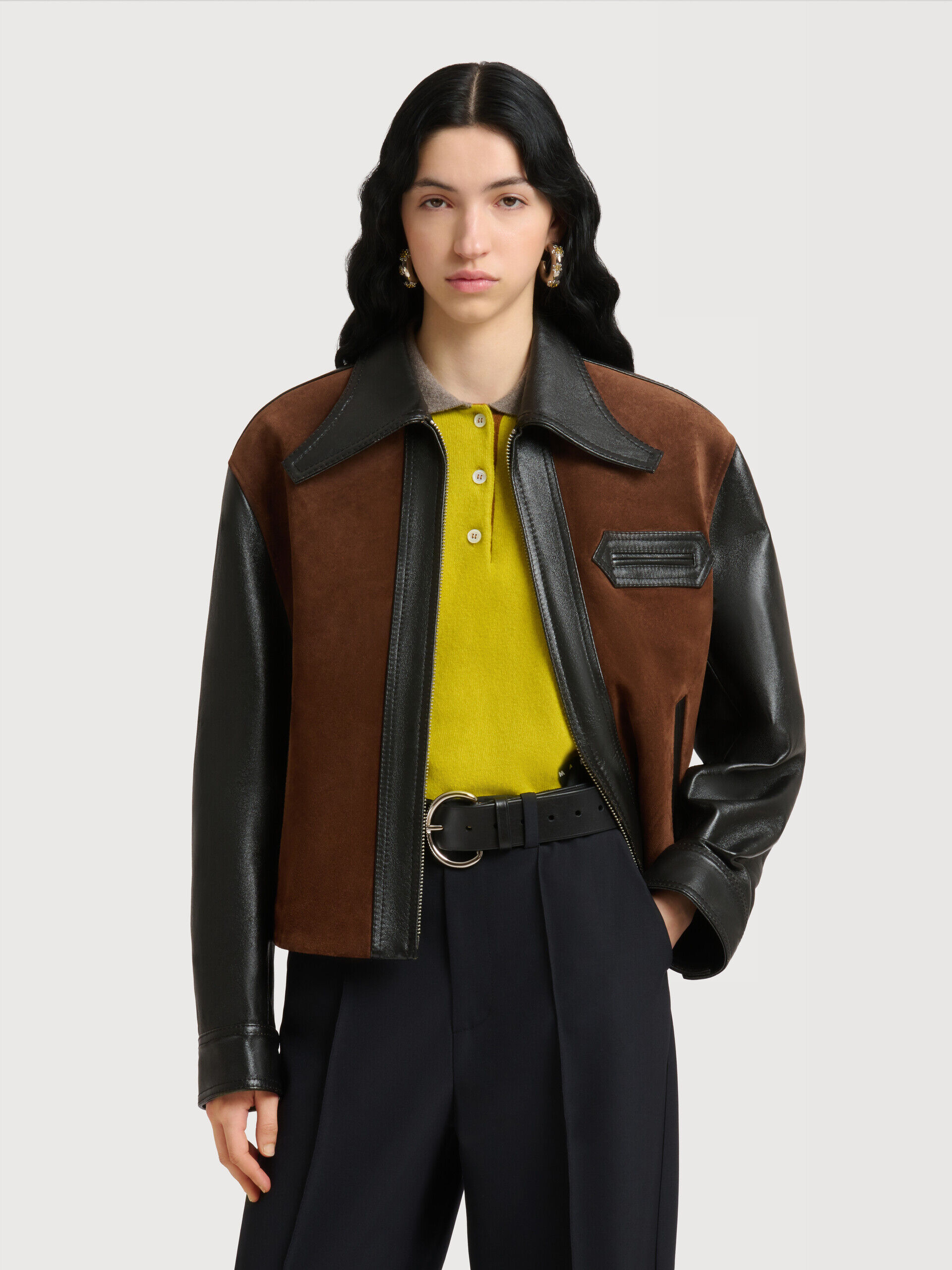 Black leather jacket with crust front | Marni
