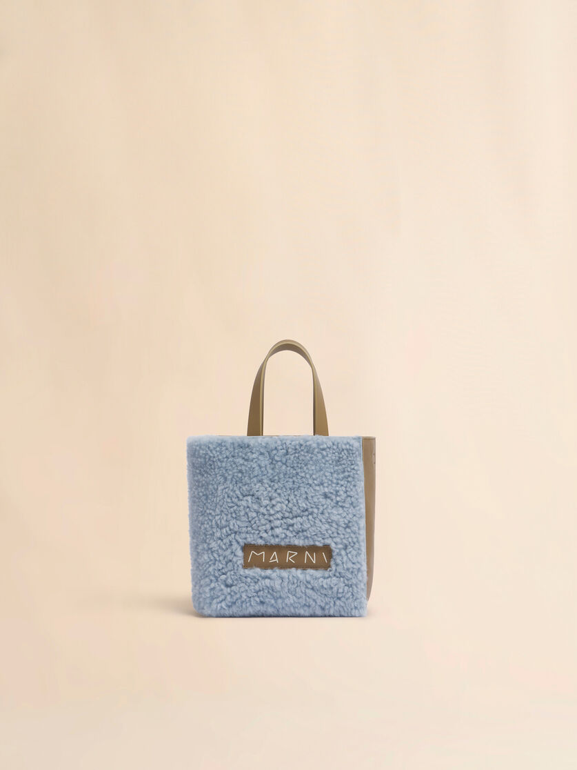 グレー クリーム シアリング＆レザー製 Museo ソフトミニバッグ - ショッピングバッグ - Image 1