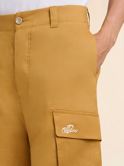 Yellow ramie cargo shorts with Marni Wave logo - Pants